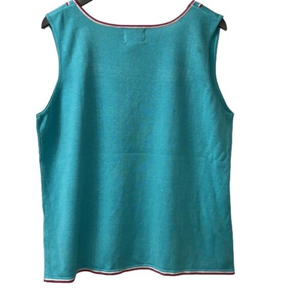 Quacker Factory Blue with Embroidered Pink Daisies Sleeveless Shell MUST BUNDLE - Picture 3 of 6